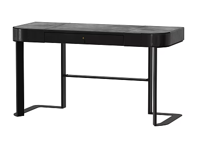 Modern Black Desk With Wooden Top Metal Frame And Single Drawer Design 3d model