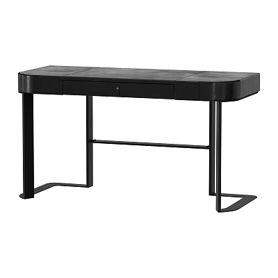 Modern Black Desk With Wooden Top Metal Frame And Single Drawer Design 3d model