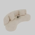 Curved Sectional Sofa in Beige and Olive Green Velvet Fabric with Decorative Cushions