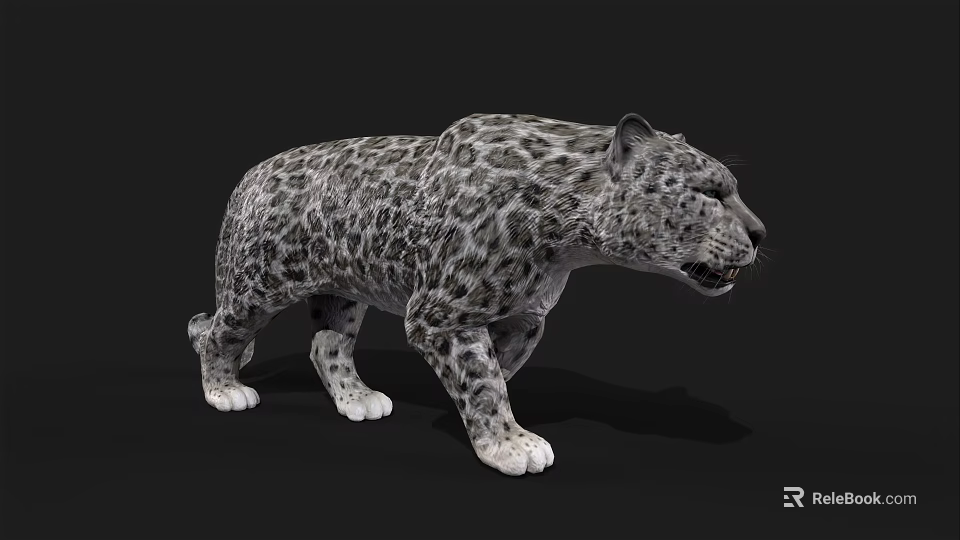 Realistic Snow Leopard 3D Model With Leopard Print In Standing Pose On Black Background 3d model