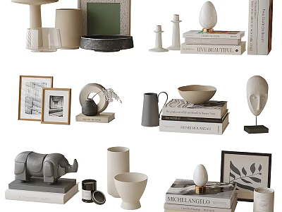 Stylish Modern Decorative Ornament Set with Photo Frames Sculptures Vases Books and Bowls 3d model