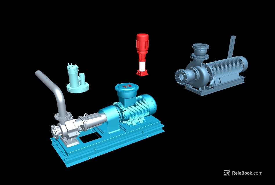 Industrial Equipment Pumps With Different Types Motor Bases And Structural Components 3d model 