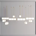 Modern Chandelier Design With Multiple Hanging Gold Rods And White Cuboid Rectangular Shades 3d model