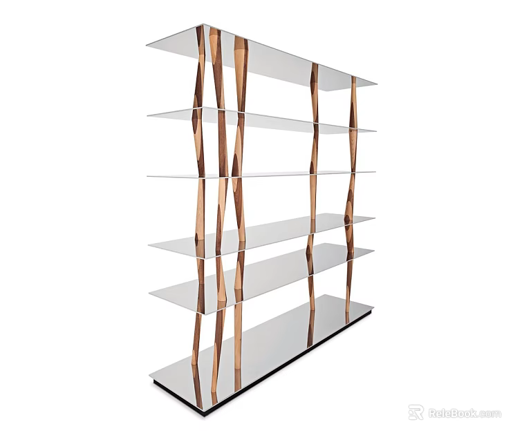Modern Home Interior Bookcase With Tempered Glass Shelves And Twisted Metal Legs 3d model 