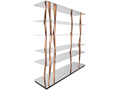 Modern Home Interior Bookcase With Tempered Glass Shelves And Twisted Metal Legs 3d model