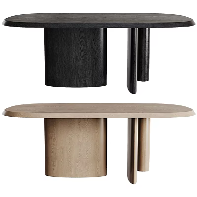 Modern Minimalist Wooden Dining Table Design With Black And Natural Wood Sleek Legs 3d model