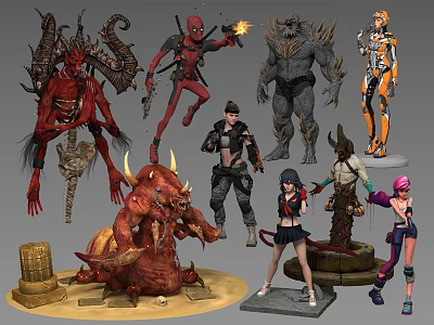 Diverse Game And Movie Characters Featuring Monsters Warriors And Cybernetic Figures 3d model