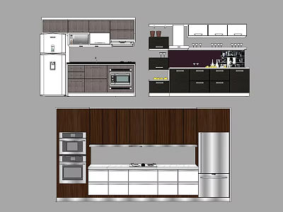 Modern Kitchen Interior Cabinet Designs With Wooden And Metallic Finishes And Appliances 3d model
