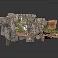 Modern Rocky Landscape Scene With Green Vegetation And Natural Rock Structures