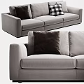 Modern Three-Seater Sofa In Light Gray Fabric With Dark And Checkered Pattern Decorative Pillows 3d model