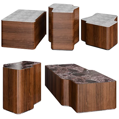 Modern Wooden Coffee Tables With Marble Tops And Various Stylish Shapes 3d model