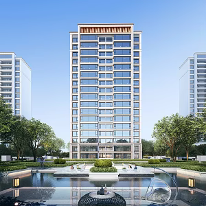 Modern minimalist small high-rise residential 3d model