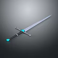 Medieval Silver Blade Sword With Black Hilt Blue Gemstone And Crossguard Design