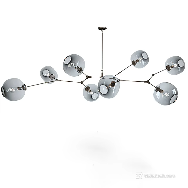 Modern Irregular Shaped Chandelier With Branching Metal Frame And Glass Globes For Home Decor 3d model 