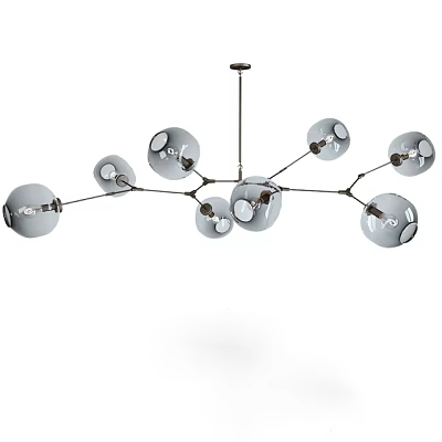 Modern Irregular Shaped Chandelier With Branching Metal Frame And Glass Globes For Home Decor 3d model