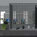 Modern Public Office Space Design With Long Table Blue Chairs Pendant Light And Green Plant