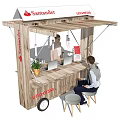 Functional Mobile Vehicle With Wooden Structure Santander Logo Canopy And Customer Seating 3d model
