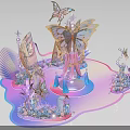 Floral Art Installation With Butterflies Seashells And Soft Pink Blue Purple Decorative Design