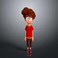 3D Cartoon Boy Game Movie Character With Curly Brown Hair Red Top Yellow Trim And Dark Pants