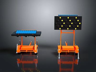 Modern Computer Equipment With Orange Stands Blue Solar Panels Black Panel And Yellow Dots 3d model