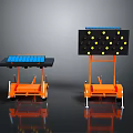Modern Computer Equipment With Orange Stands Blue Solar Panels Black Panel And Yellow Dots