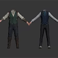Headless Character Models With Green Striped And Blue Vests Pants Holding Hands On White Background