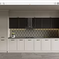 Modern Kitchen With White Lower And Dark Upper Cabinets Black Hexagonal Tile Backsplash 3d model