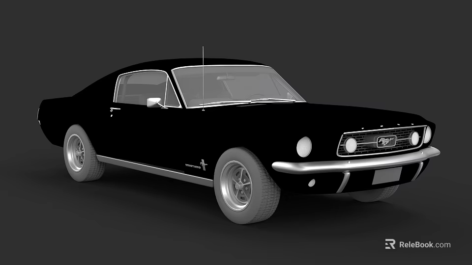 Classic Black Ford Mustang Sports Car With Retro Design And Two Door Coupe 3d model 