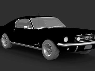 Classic Black Ford Mustang Sports Car With Retro Design And Two Door Coupe 3d model