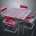 Stylish Red Dining Chairs With Metal Frames And Wooden Table Top 3d model