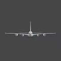 White Commercial Passenger Airplane with Four Engines Wings Tail and Landing Gear in Flight