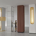 Modern Interior Pillars Featuring Various Designs Wooden Texture Grid Pattern And Lighting Elements