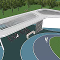 Modern Outdoor Pergola Design With Curved Pathways Seating And Green Surroundings