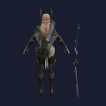 Woman In Green Armor With Horned Headdress And Spear Standing Pose