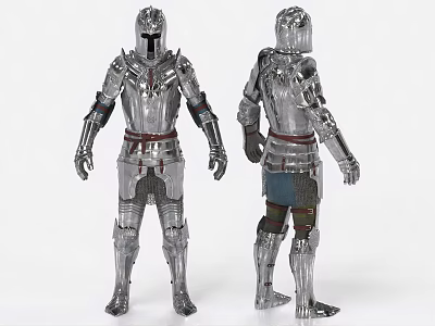Silver Plated Medieval Weapon Armor Featuring Front and Back Views 3d model