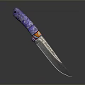 Handcrafted Decorative Knife With Purple Handle Colorful Accents And Engraved Steel Blade