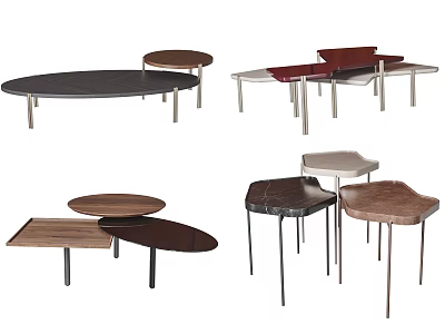 Various Modern Coffee Tables With Different Shapes Wooden Marble Tops And Metal Legs 3d model