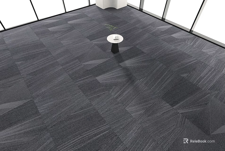 Modern Bright Room Interior With Gray Textured Square Carpet And Small Table 3d model