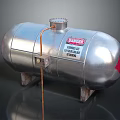 Silver Cylindrical Metal Storage Tank With HAMMER Label Connected Pipe And Stands