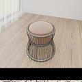 Modern Wire Woven Metal Frame Stool With Brown Padded Seat In Interior