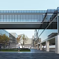 Modern Industrial Factory Architecture With Glass Skybridge And Surrounding Greenery