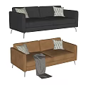 Brown and Black Two Seater Leather Sofas with Geometric Pattern Cushions and Throw Blanket 3d model