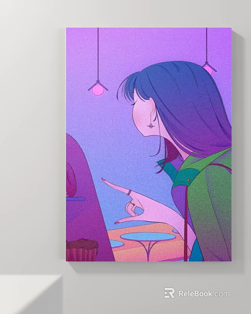 Long Haired Girl Character Illustration With Side Profile Earrings Green Outfit Purple Blue Gradient Background 3d model 