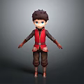 Cartoon Style Man Character With Brown Hair Blue Eyes Red Vest And Brown Outfit