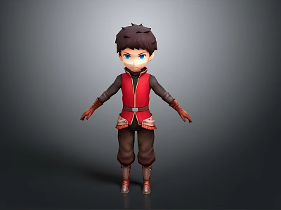 Cartoon Style Man Character With Brown Hair Blue Eyes Red Vest And Brown Outfit 3d model