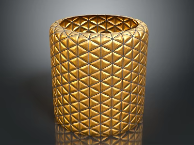 Golden Decorative Furniture Piece With Geometric Diamond Pattern And Cylindrical Design 3d model