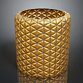 Golden Decorative Furniture Piece With Geometric Diamond Pattern And Cylindrical Design