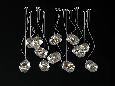 Modern Transparent Glass Orb Shaped Pendant Lights With Thin Silver Wires Hanging 3d model