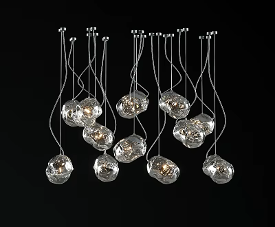 Modern Transparent Glass Orb Shaped Pendant Lights With Thin Silver Wires Hanging 3d model