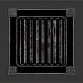 Ornamental Black Cube Scene Component With Golden Corner Accents And Intricate Striped Cut Out Details